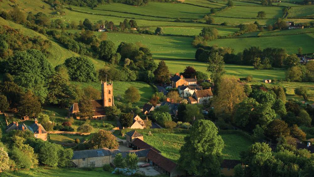 Rural village in Somerset as seen from above