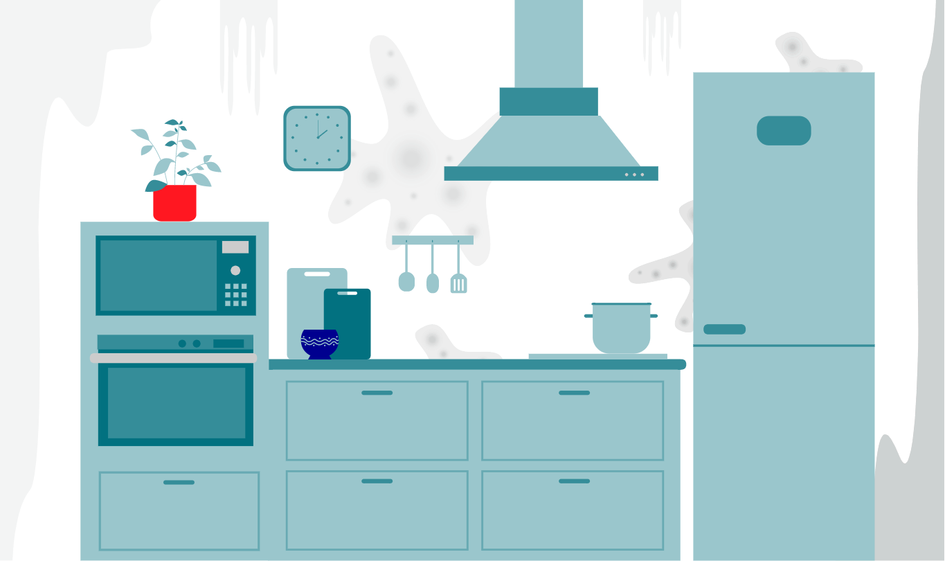 illustration of a blue kitchen