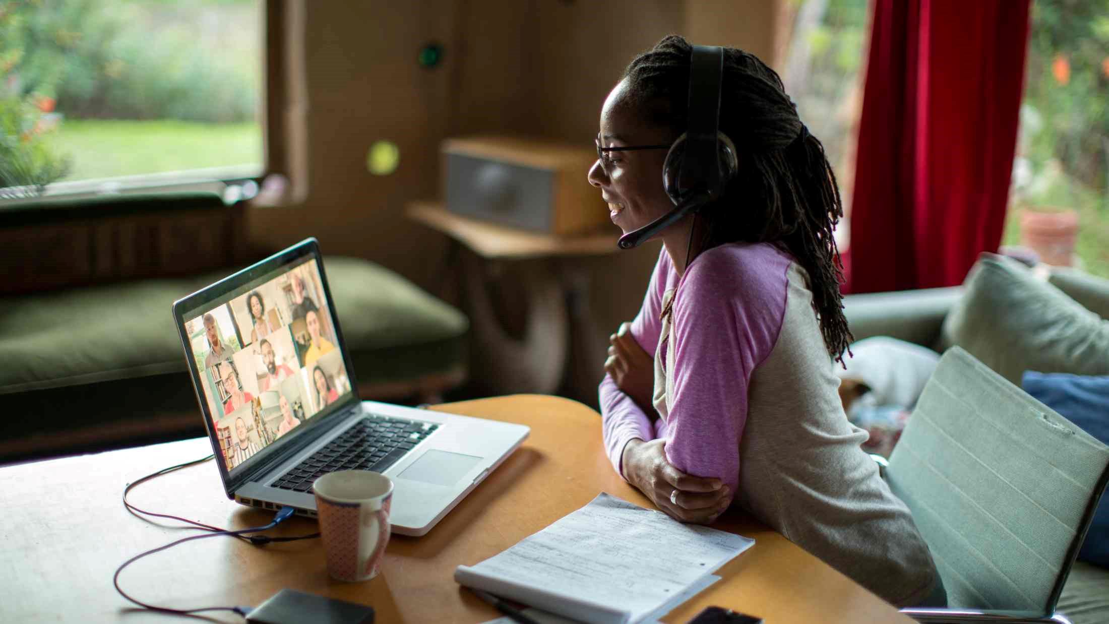 A woman working from home