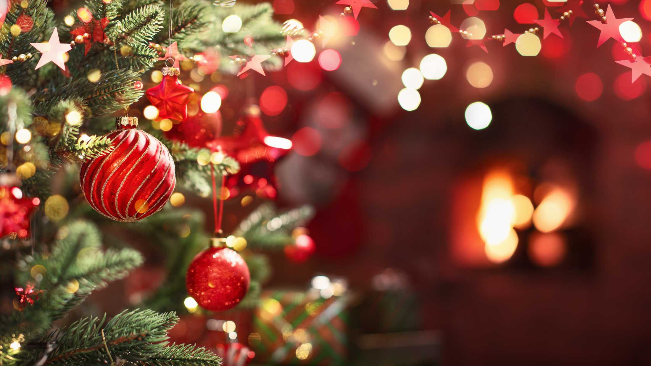 Christmas tree with red balls and stars