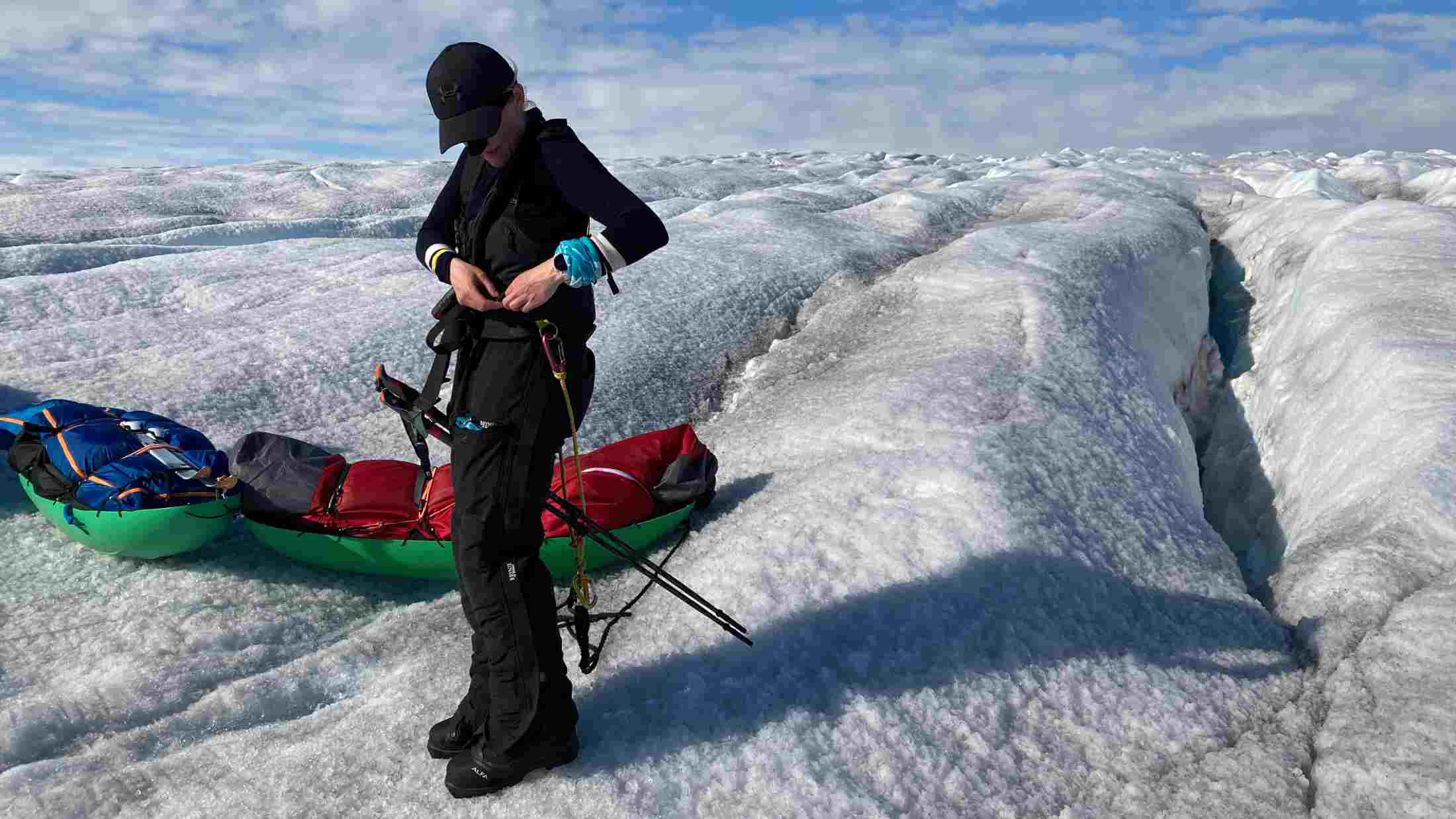 Cat Burford is gearing up on an ice field