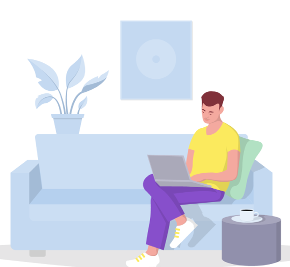 Illustration of a male working at home