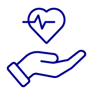 Icon of a hand with a heart and electrocardiogram