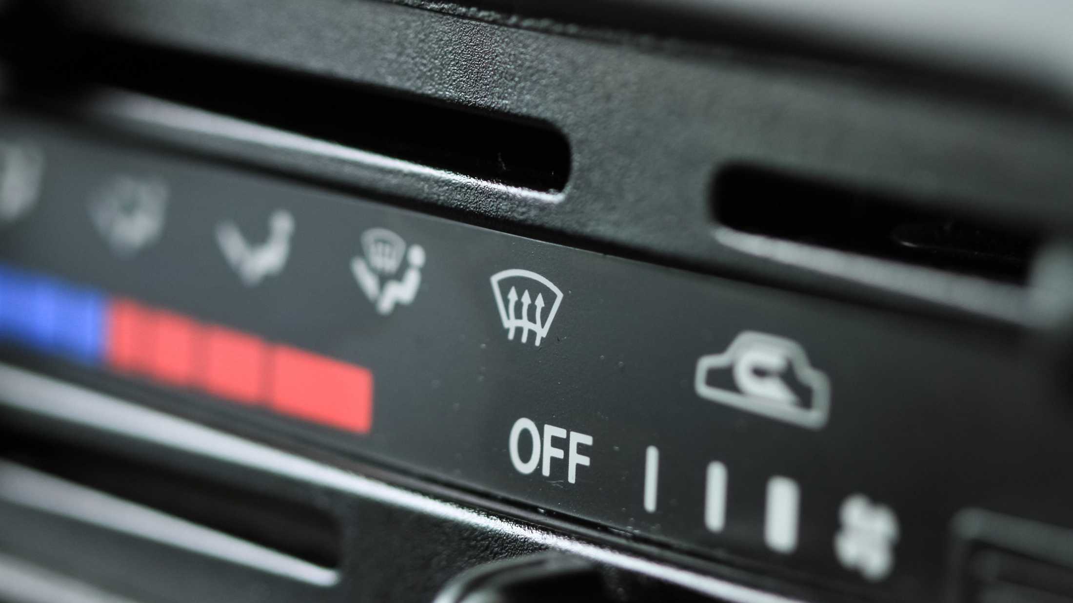 Heating and air conditioning controls on a car dashboard