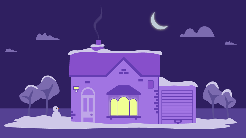 Illustration of a house illuminated in purple